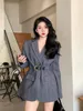 Women's Suits Autumn Vintage Casual Waist Herringbone Pattern Blazers Suit Coat Commuter British Style Fleece Loose Belt Coats