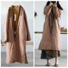 Women's Trench Coats Johnature Women Chinese Style Patchwork Color Parkas V-Neck Long Sleeve Winter Warm 2023 Linen Vintage Loose