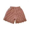 Calças casuais inverno bebê shorts rosa bege flor impressão xadrez calças de cintura alta algodão interno quente crianças outwears