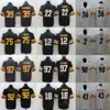 Mans Football 12 Terry Bradshaw Maillots 32 Franco Harris 36 Jerome Bettis 43 Troy Polamalu 75 Joe Greene 92 James Harrison 18 Diontae Johnson 22 Najee Harris 90 TJ Watt