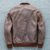 Мужская кожаная куртка из искусственной коричневой осенней винтажной куртки A2 размера плюс 4XL в стиле милитари из натуральной толстой яловой кожи из натуральной авиационной кожи 231020