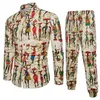 Wiosna latem moda kwiatowa koszula Męska koszula z dresami spodni zwyczajowej koszule garnitury bawełniany liniowy garnitur plus 284T