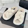 2023-Luxury Designer Fur Slippers Trendy Furry Wool Slides Sandaler Women Diamond Fluffy Shearling Flats Ledast Winter Fashion Outdoor Loafers