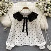 Women's Blouses Contrast Shirt Cloth Goods French Retro Polka Dot Doll Collar Clothing Autumn Design Sense