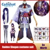 Cosplay jogo genshin impacto raiden shogun cosplay traje anime uniforme vestidos peruca headwear baal outfits halloween conjunto completo para mulher