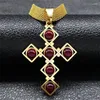 Naszyjniki wiszące vintage czerwony kamienny krzyż Naszyjnik Znakomity dławik dla kobiet ze stali nierdzewnej złotą biżuterię