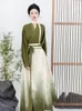 Robes décontractées Yosimi style chinois armée vert 2 pièces femmes ensemble chemise à manches longues à col en v et jupe imprimée patchwork robe vintage Hanfu