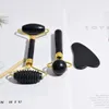 Jade Roller en Gua Sha Set Natuurlijke Obsidiaan Guasha Schraper Gezichtsmassage Oog Gezicht Depuffer Roller Zaagtand Gezicht Massager Gezondheid Ontspannen Huid