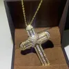 Sparkling Big Discount Deluxe Biżuteria 925 Sterling Silvergold napełnienie księżniczki CZ CZ Diamond Stones Cross Cross Cross Womek Naszyjnik 2639