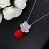 Anhänger Halsketten ThreeGraces Elegante Zirkonia Schneeflocke mit roter Perle Tropfen Halskette für Frauen Mode Party Schmuck Geschenk PN038