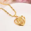 18 k Fine Solid Gold GF Outline border heart flower Europe women Jewelry Sets bridals Wedding jewelry Gift Dubai pendnat earring2873