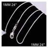 Kedjor 925 Sterling Sier Smooth Snake Chains Halsband för kvinnor Fashion Jewelry Lobster Clasp 1mm Chain Storlek 16-30 tum smycken Neckla Dhih6