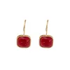 Hoop Earrings European And American INS Vintage Burgundy Square Resin Niche Simple High-end Light Luxury