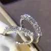 Doce bonito simples moda jóias 925 prata esterlina fileiras únicas branco topázio cz diamante eternidade feminino casamento noivado banda ri260q