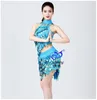 Stage Wear Fashion Sexy Tassel Latin Costumes Competition Ballroom Dance Dress Performance Top & Skirt &Necklace Sequin 3pcs Set