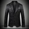 Schwarzer Blazer für Herren, Krokodilmuster, Hochzeitsanzug, Jacke, Slim-Fit, stilvolle Kostüme, Bühnenkleidung für Sänger, Herren-Blazer-Designs 9006304K