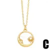 Pendant Necklaces FLOLA Copper Gold Plated Enamel Round Sun Moon For Women CZ Crystal Necklace Fashion Jewelry Gifts Nket63