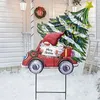 1pc Christmas Decorations Yard Stakes Sign, Metal Gnome & Red Truck With Christmas Tree And Gift Box Ornament, Metal Merry Christmas Holiday Outdoor Garden