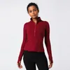 AL Yoga-Jacke, Designer-Damen-T-Shirt mit halbem Reißverschluss, halbe Vorderseite, Stehkragen, bedruckt, Lauf-Fitness-Jacke, lange Ärmel, Abdeckung, Finger, lässig, schlankmachend, sportlich, eng anliegend