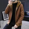 Männer Leder Faux Winter Herren Jacke Mit Kapuze Warme Thermische Lamm Fleece Jacken Plus Größe 7XL Doppelseitige Männliche Mantel verdicken Streetwear Khaki 231020