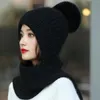 Baretten Muts Sjaal Gezellig Winter Met Gebreid Winddicht Nekbescherming Stijlvolle Dame Outdoor Cap Pluche Bal Decoratie Dames