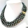 3 row 7-8MM Black akoya Pearl Necklace 17-19inch286I