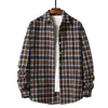 Men's Casual Shirts Autumn Winter Plus Size Thick Flannel Shirt Fashion Plaid Print Coats Top Long-Sleeved Lapel Man Clothes