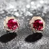 Dangle Earrings Luxury Red Zircon Geometric For Women Classic Flower Design Tourmaline Gem Inlaid Stud Earring Jewelry 3 Carats Size