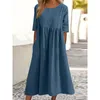 Casual Jurken 2023 Zomer Katoen Vrouwen Witte Jurk Oversize O-hals Korte Mouwen Vrouwelijke Elegante Mode Losse Dames Kleding