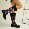 Boots 2023 Fashion Women's Knee length Embroidery Vintage Shoes Ethnic Style Winter Zipper Lace Up 231019