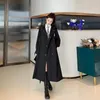 Trench da donna 2023 Giacca a vento nera da donna Cappotto lungo Primavera Autunno Cintura doppiopetto Capispalla femminile Colletto couverture allentato