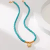 Sautoirs Naturel Pierre Turquoise Collier Bleu Kpop Simple Bijoux Plaqué Or Amour Coeur Charme Bohème Pour L'été Femmes Fille 231020