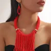 Hänge halsband boho etnisk stil handvävd stora afrika smycken uppsättningar tofs vintage bib halsband örhängen färgglada tillbehör gåvor för