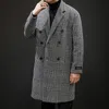 Misturas de lã masculina Houndstooth lã meados longo casaco jaqueta marca inverno quente elegante roupas elegante casual diário estilo britânico sobretudo 231020