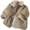 Manteau bébé garçons kaki laine d'agneau mélange Parkas manteau automne hiver manteaux vestes de fourrure pour filles mignon veste chaude enfants Snowsuit mode 231019