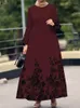 Ethnic Clothing Museum Abaya For Women Print Long Sleeve Dress Islamic Middle East Arabic Waist Polyester O-neck