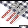 Christmas Decorations Sublimation White Tableware Stainless Steel Cutlery Dinnerware Western Sierware Kitchen Knife Spoon Fork Dinne Dhzba