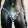 Red Crystal Belly Waist Chain Body Thong Jewelry for Women Sexy Rhinestone Body Chain Thong Bikini Underwear Harness