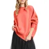 Suéter feminino gola redonda manga morcego oversized fenda lateral com nervuras suéter top inchado para mulheres