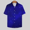 Camisas casuais masculinas galáxia estrelas praia camisa azul céu impressão havaiano homem tendências blusas mangas curtas roupas personalizadas plus size 4xl
