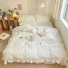 Yatak Setleri 2023 Tasarım düz renkli beyaz yorgan kapağı seti ultra yumuşak pamuklu yorgan s kızlar yatak odası yatağı 231020