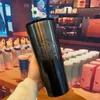 새로운 높은 외관 스테인리스 스틸 그라디언트 짚 컵 진공 컵 대용량 710ml 선물 워터 컵 사무실 컵 컵 컵