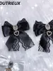 Hårtillbehör Mine Mass-Produced Women Sweet Loving Heart Lace Rhinestone Pendant Bow Barrettes Side Clip Ett par hårklipp