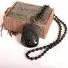 Natural Black Obsidian Wolf Necklace Carving Wolf Head Amulet Pendant with Chain Obsidian Blessing Lucky Pendants Jewelry