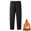 Calças masculinas inverno zip bolsos engrossar velo sweatpants homens corredores preto cinza para baixo algodão quente masculino à prova de água calças térmicas 5xl 231020