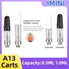 Original A13 Coil Drip Tip Vape Cartridge 0.5ml 1.0ml Glass Thick Oil Cell Cartridges Atomizer for 510 Thread Mod Preheat Battery Ceramic Mouthpiece Factory Supply