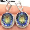 Shecrown Big Oval 22x18mm 17 5G Fire Rainbow Violet Mystic Topaz CZ Ladies 925 Silverörhängen 40x20mm 200923280Z