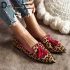 Kleidschuhe Große Größe 43 Markendesign Damen Spitze Zehe Loafers Mode Fransen Leopard Mischfarbe S Wohnungen Lässige Weiche Frau 231019