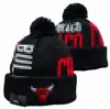 Berretti da uomo Cappelli da basket Bulls Beanie Tutte le 32 squadre Lavorato a maglia con risvolto Pom Chicago Berretti a righe Sideline Lana calda USA College Sport Cappelli in maglia Berretto per donna a1