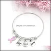 Charme Pulseiras Nova Chegada Aço Inoxidável Fio Bangle Esperança Fé Câncer de Mama Charme Pulseiras Para Mulheres Consciência Jóias Drop Del Dhrgv